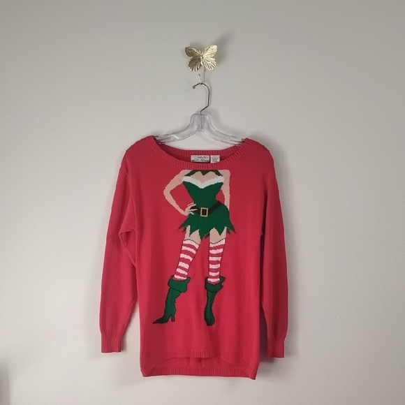 Isabella's Closet Sexy Festive Red Elf Crew Neck Sweater 100% Cotton Size S - Picture 2 of 16